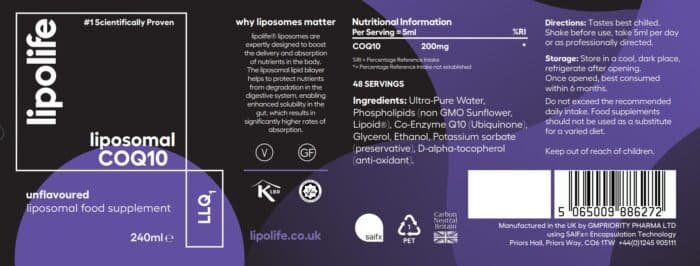lipolife λιποσωμιακό συνέζυμο q10 μπουκάλι πληροφορίες